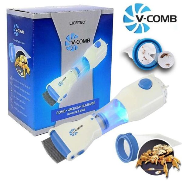 V-Comb Head Lice Machine with Filter | Electric Anti-Lice Treatment Device | Safe & Effective Head Lice and Nit Removal Tool for Kids & Adults | Reusable Filter Lice Removal Comb Machine - Image 2